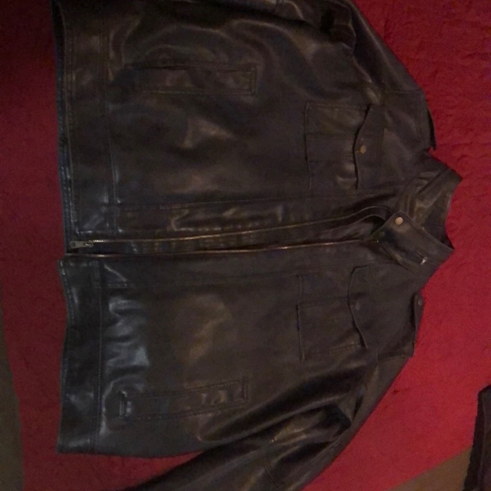 Brown Black Rivit leather Jacket XXL